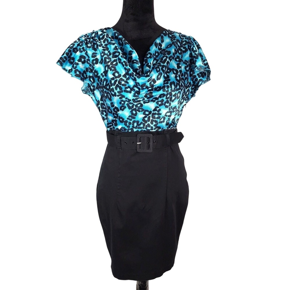 USA Vintage LOVE TEASE by RAMPAGE Size 7 Belted Cowl Neck Animal Print Dress